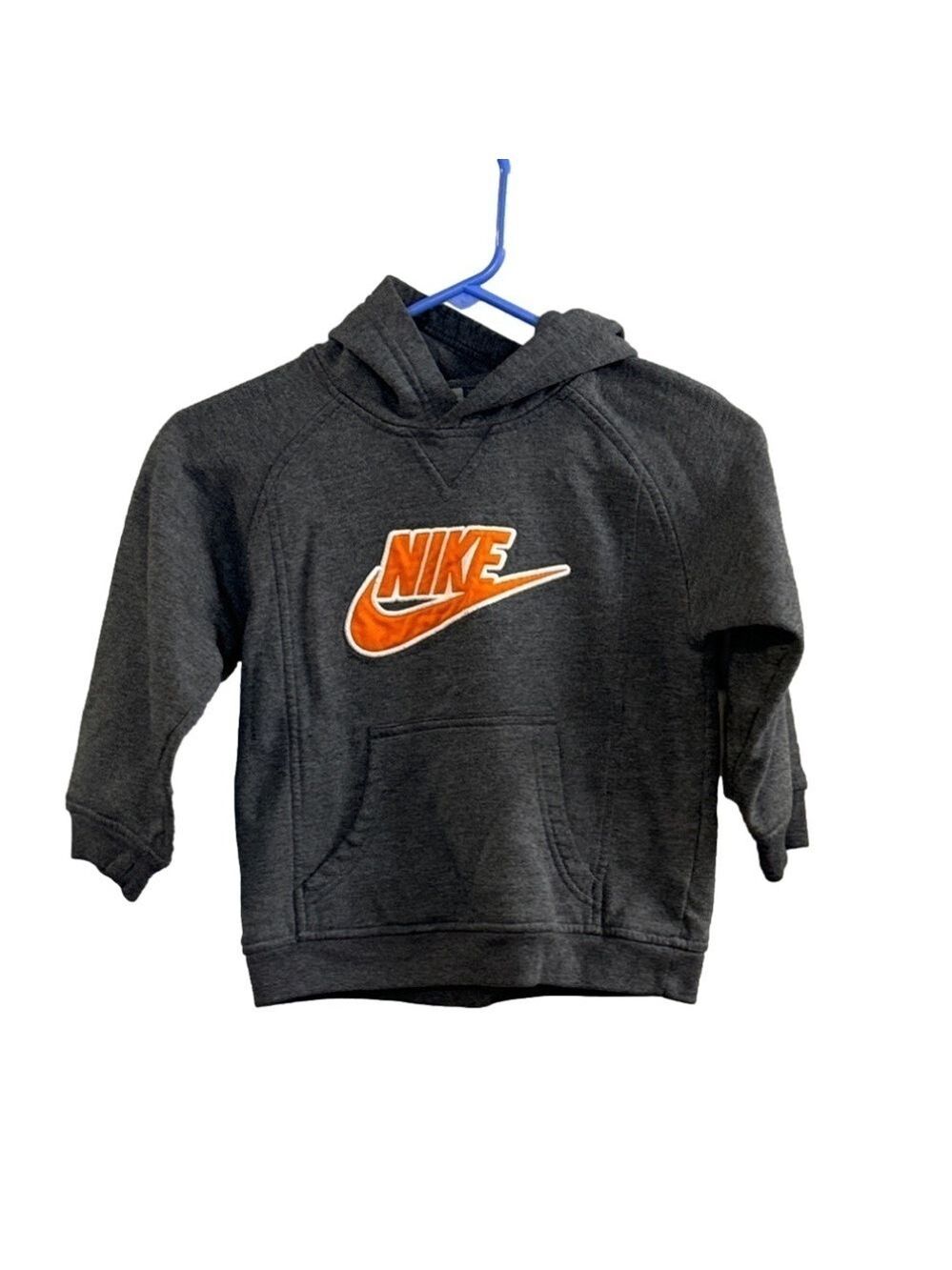Boy's Nike Gray and Orange Embroidered Hoodie. Kangaroo Pocket. Size 6